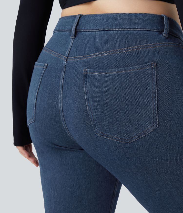 Jeans Halara Flex™ Denim tiro medio bolsillo botón elástico ligeramente acampanado talla grande