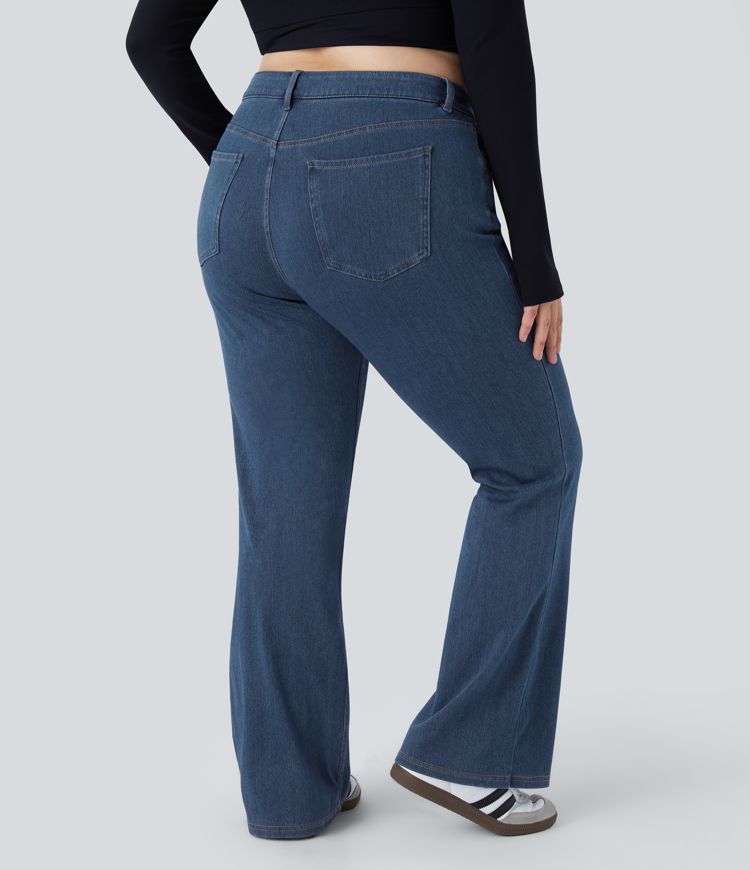 Halara Flex™ Mid Rise Button Pockets Stretchy Knit Casual Slight Flare Plus Size Jeans