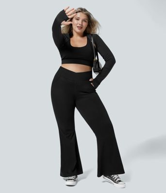 Halara Flex™ High Waisted Crossover Pocket Washed Women Casual Plus Size Denim Jeans