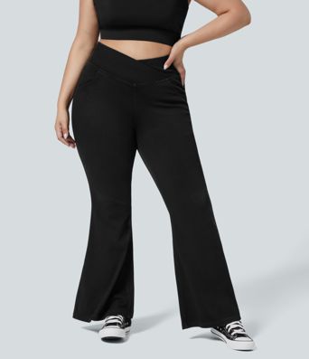 Halara Flex™ High Waisted Crossover Pocket Washed Women Casual Plus Size Denim Jeans