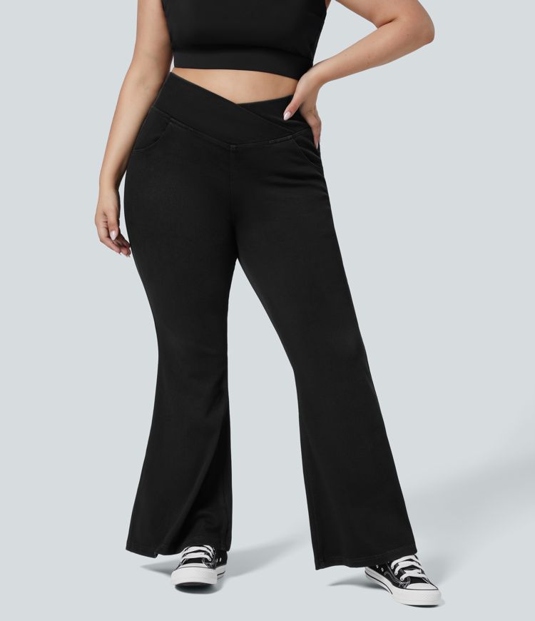 Halara Flex™ High Waisted Crossover Pocket Washed Women Casual Plus Size Denim Jeans