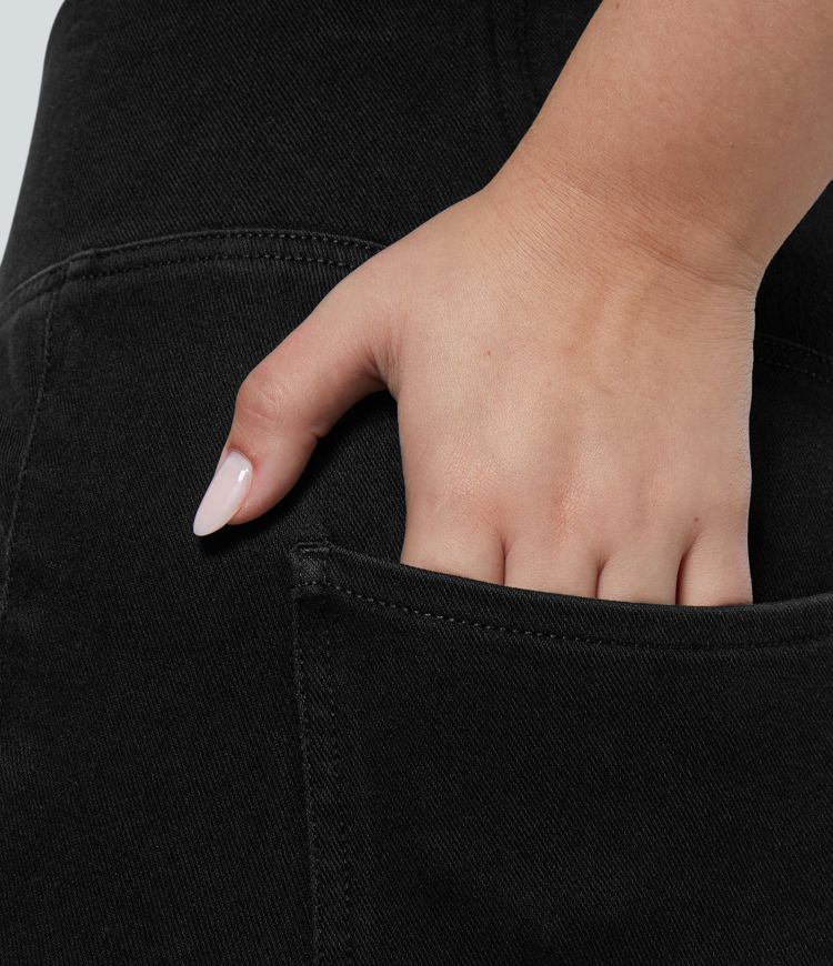 Halara Flex™ High Waisted Crossover Pocket Washed Women Casual Plus Size Denim Jeans