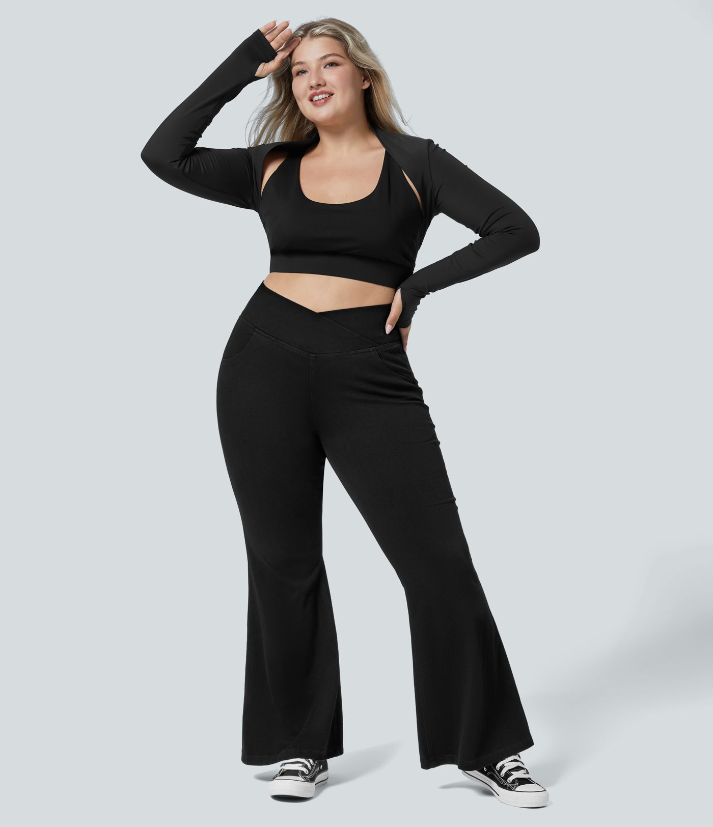 Halara Flex™ High Waisted Crossover Pocket Washed Women Casual Plus Size Denim Jeans