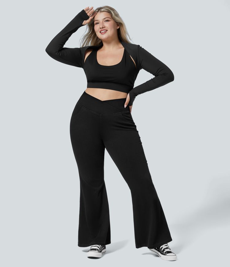 Halara Flex™ High Waisted Crossover Pocket Washed Women Casual Plus Size Denim Jeans