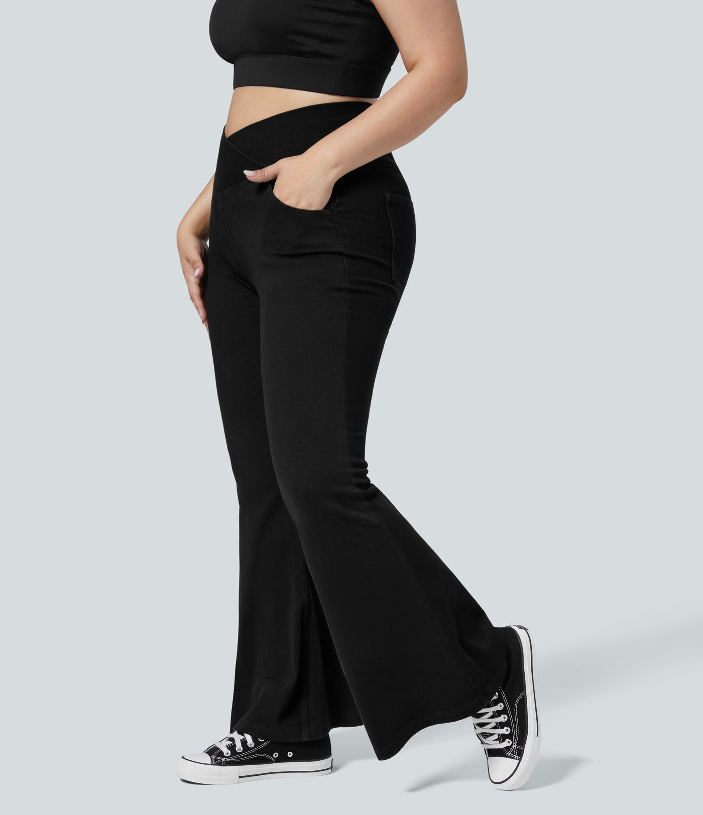 Halara Flex™ High Waisted Crossover Pocket Washed Women Casual Plus Size Denim Jeans