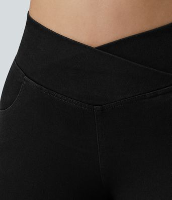 Halara Flex™ High Waisted Crossover Pocket Washed Women Casual Plus Size Denim Jeans