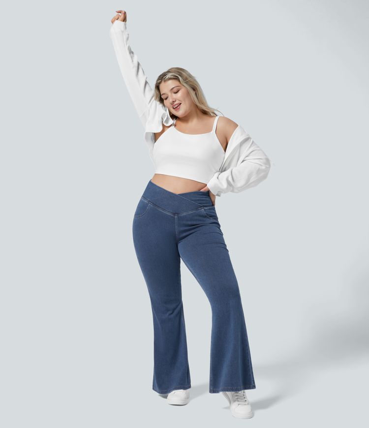 Halara Flex™ High Waisted Crossover Pocket Washed Casual Plus Size Jeans