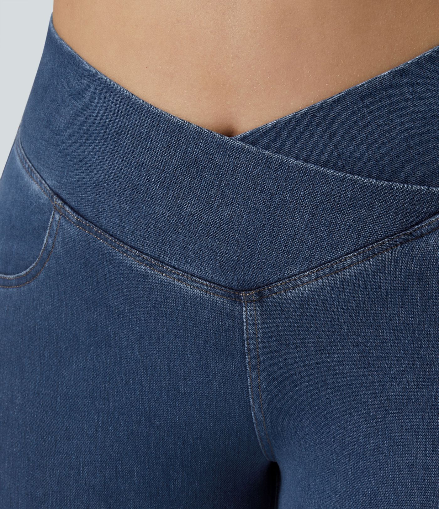 Halara Flex™ Plus Size verkürzte Jeans Jeggings aus elastischem Strick-Denim mit hohem Bund und Gesäßtaschen