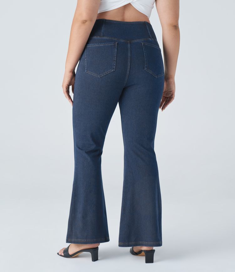 Jeans Halara Flex™ Denim Súper Acampanado Cruzado elásticos de tiro alto desgastados con bolsillos en tallas grandes 