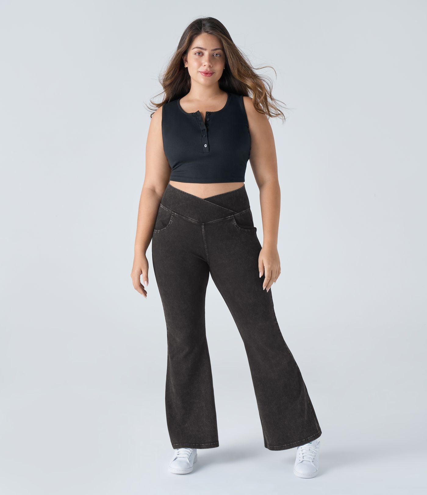 Halara Flex™ High Waisted Crossover Pocket Washed Casual Plus Size Jeans