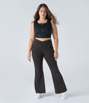 Halara Flex™ High Waisted Crossover Pocket Washed Casual Plus Size Jeans