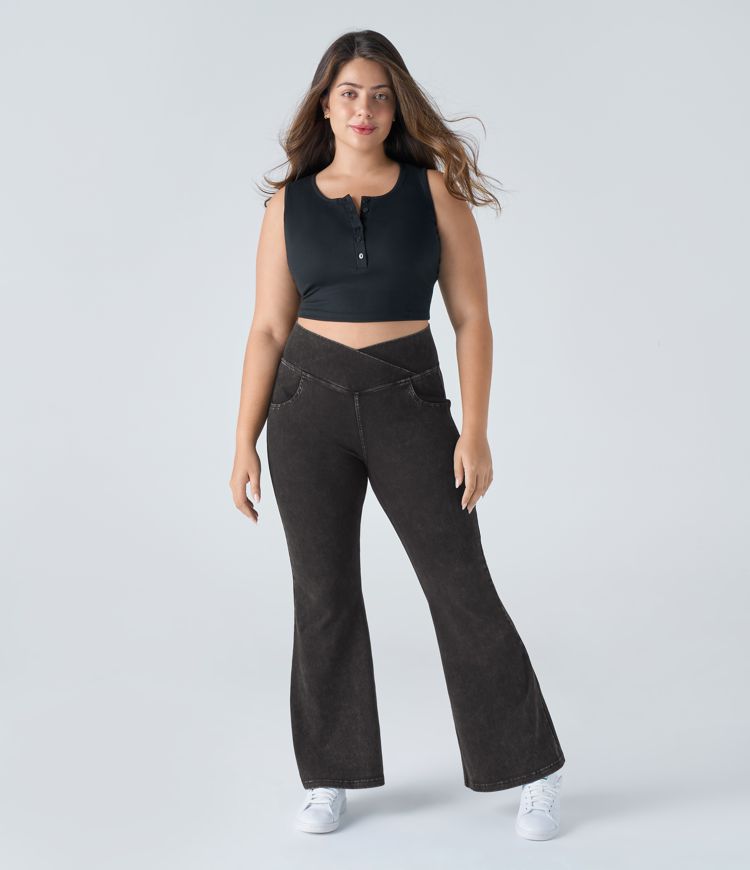 Halara Flex™ High Waisted Crossover Pocket Washed Casual Plus Size Jeans