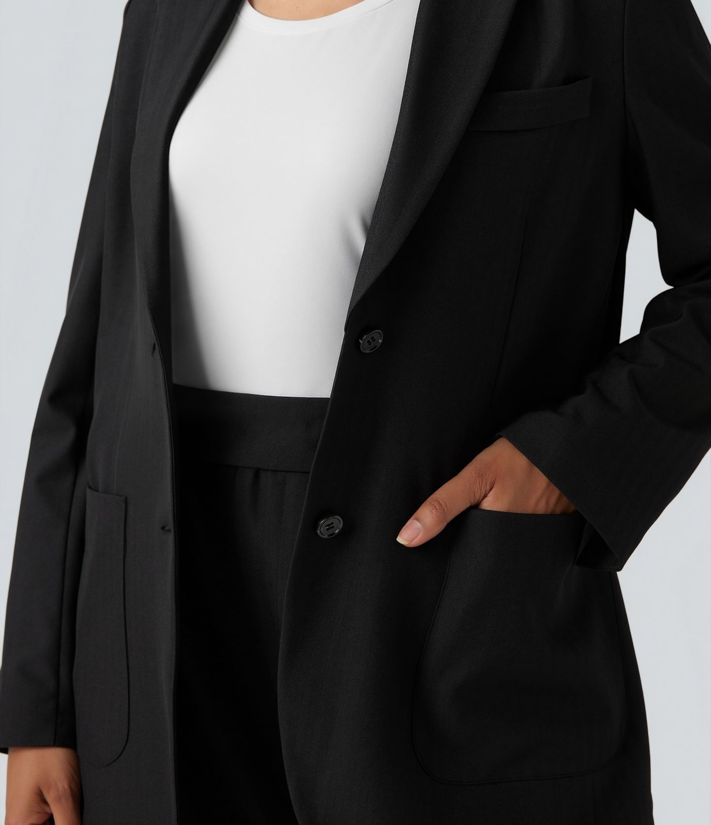 Notched Collar Long Sleeve Work Linen-Feel Blazer with Pockets