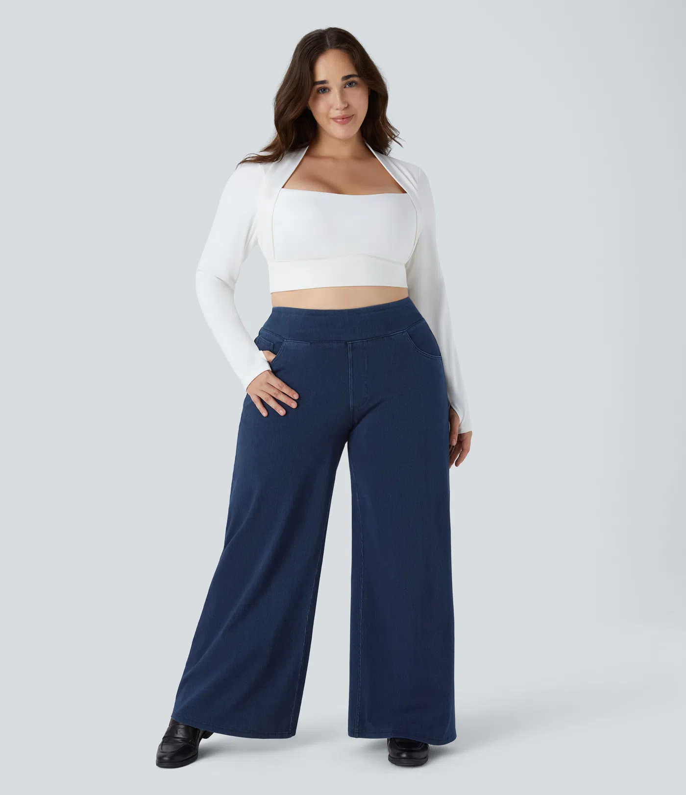 Plus Size Halara Flex™ Baggy Jeans mit hohem Bund und weitem Bein, Wide Leg Jeans