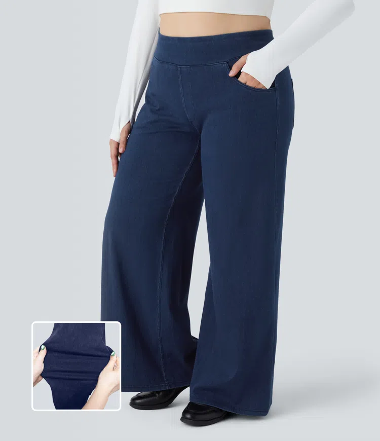 Plus Size Halara Flex™ Baggy Jeans mit hohem Bund und weitem Bein, Wide Leg Jeans