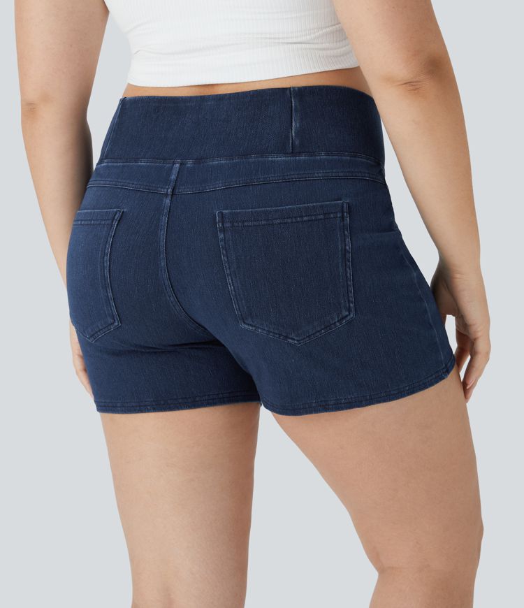 Halara Flex™ High Waisted Crossover Pocket Denim Casual Plus Size Shorts 3"