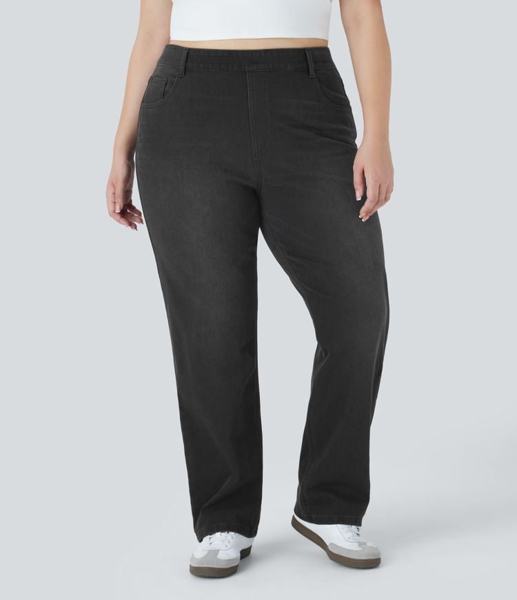 Halara Flex™ High Waisted Pockets Straight Leg Washed Casual Plus Size Jeans