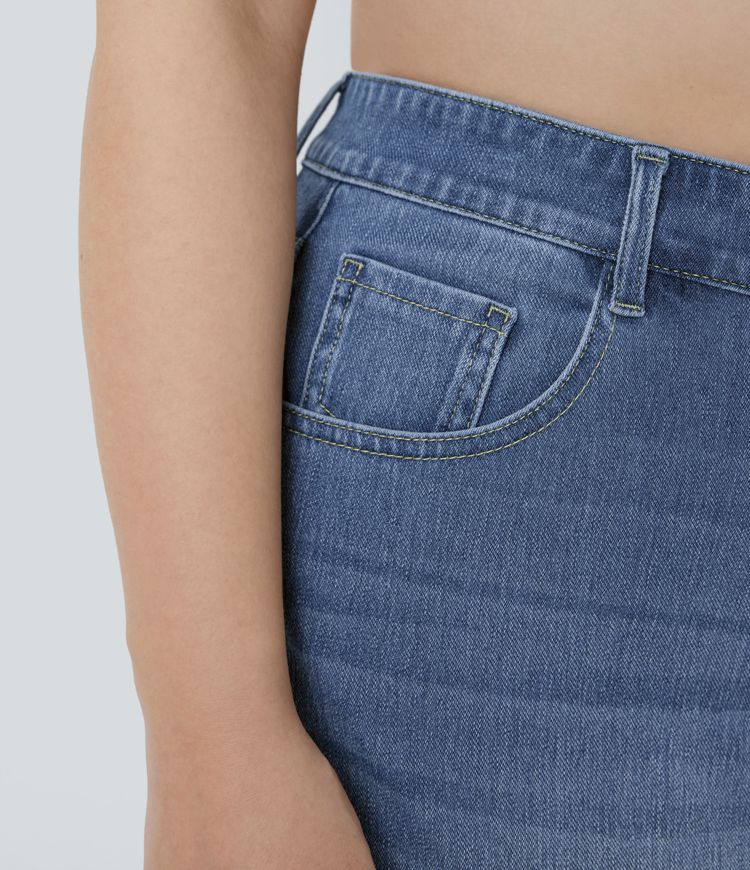 Halara Flex™ High Waisted Pockets Straight Leg Washed Casual Plus Size Jeans