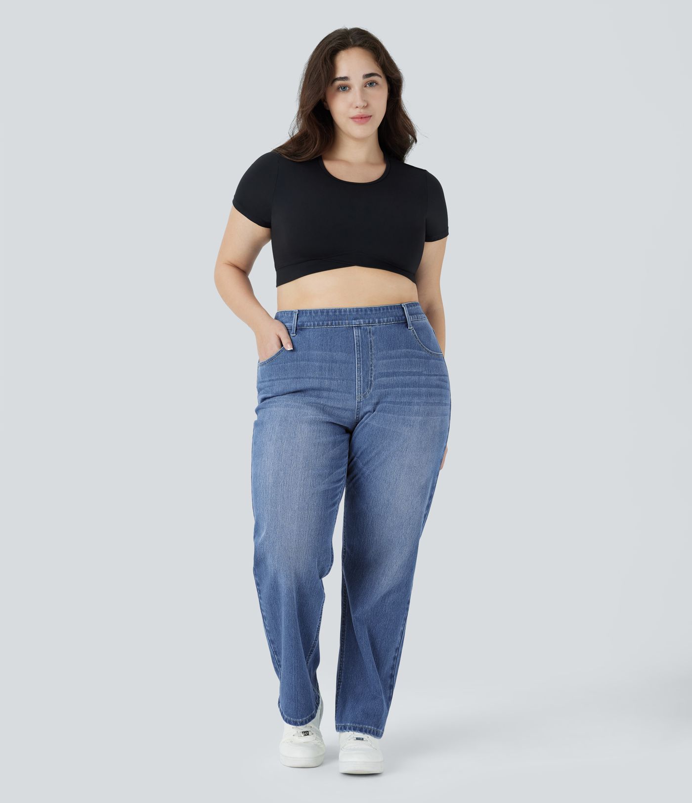 Halara Flex™ High Waisted Pockets Straight Leg Washed Casual Plus Size Jeans