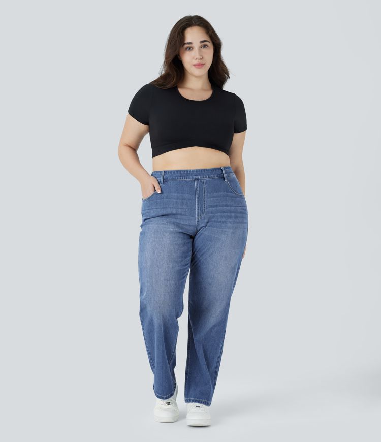 Halara Flex™ High Waisted Pockets Straight Leg Washed Casual Plus Size Jeans