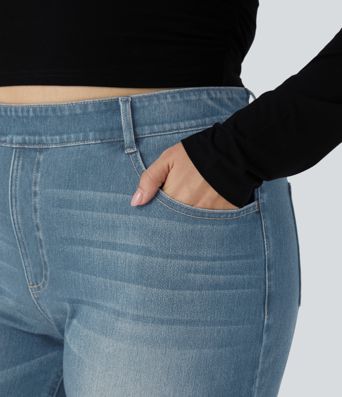 Halara Flex™ High Waisted Pockets Straight Leg Washed Women Casual Plus Size Denim Jeans