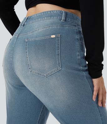 Halara Flex™ High Waisted Pockets Straight Leg Washed Women Casual Plus Size Denim Jeans