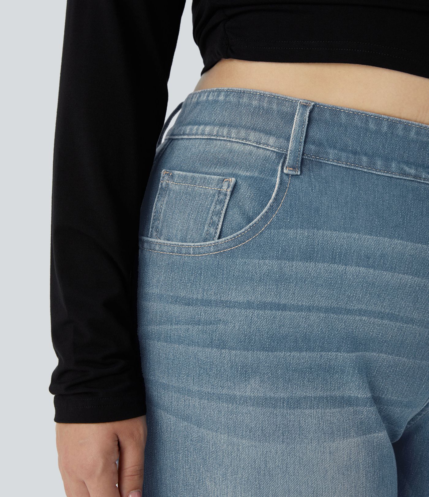 Halara Flex™ High Waisted Pockets Straight Leg Washed Women Casual Plus Size Denim Jeans