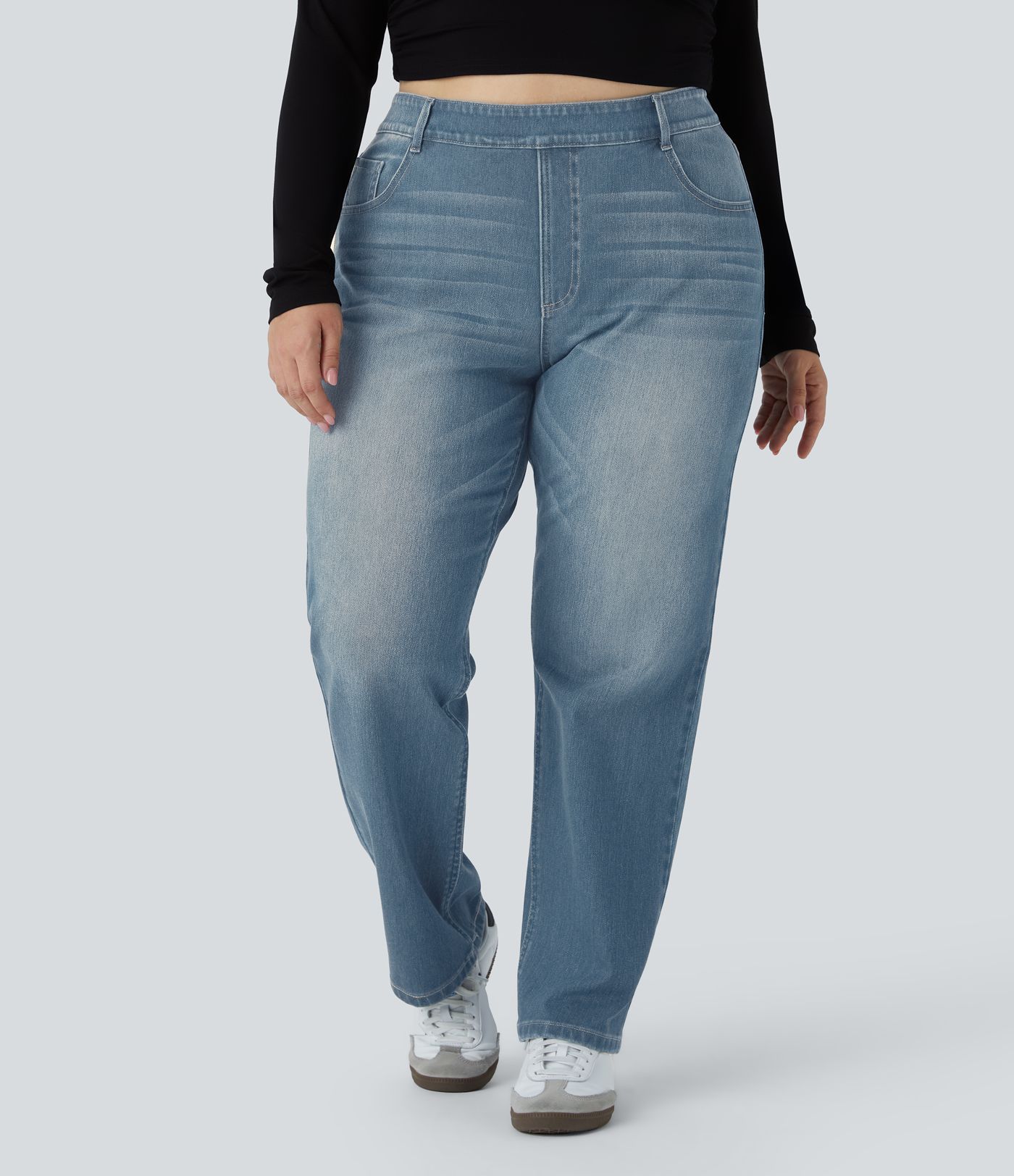 Halara Flex™ High Waisted Pockets Straight Leg Washed Women Casual Plus Size Denim Jeans