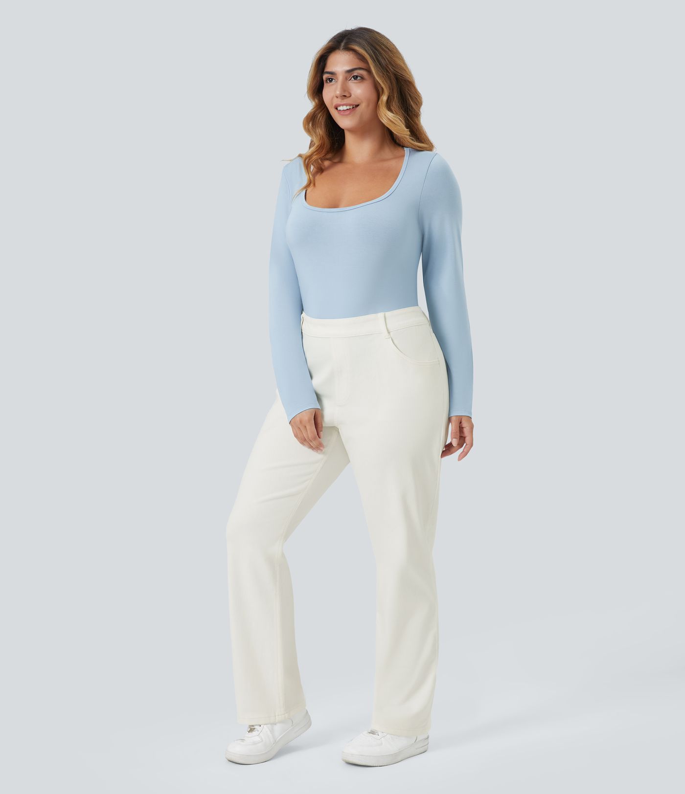 Halara Flex™ High Waisted Pockets Straight Leg Washed Women Casual Plus Size Denim Jeans