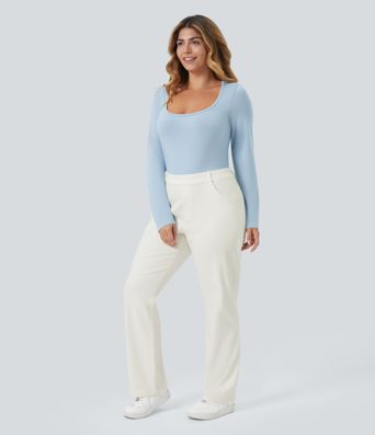 Halara Flex™ High Waisted Pockets Straight Leg Washed Women Casual Plus Size Denim Jeans