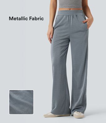 High Waisted Straight Leg Sparkle Casual Pants with Pockets