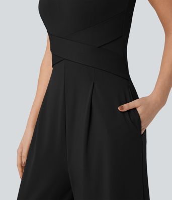 U Back Sleeveless Casual Jumpsuit with Pockets-Easy Peezy Edition