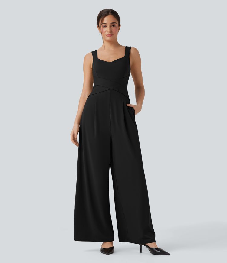 U Back Sleeveless Casual Jumpsuit with Pockets-Easy Peezy Edition