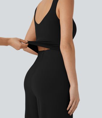 U Back Sleeveless Casual Jumpsuit with Pockets-Easy Peezy Edition