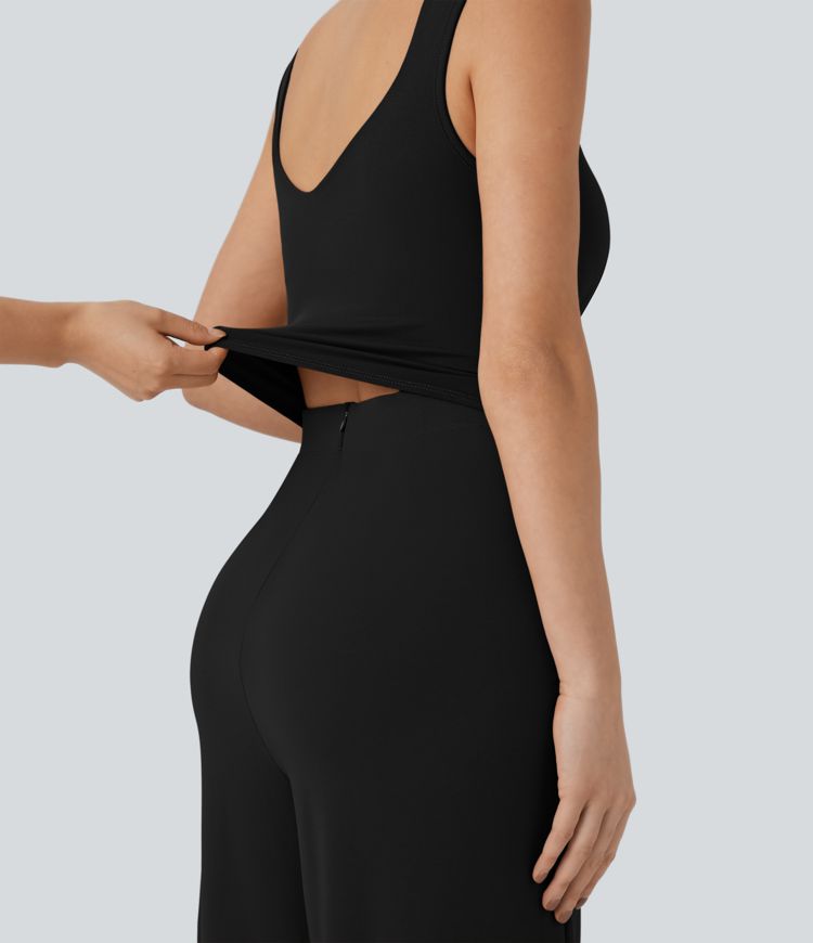 U Back Sleeveless Casual Jumpsuit with Pockets-Easy Peezy Edition