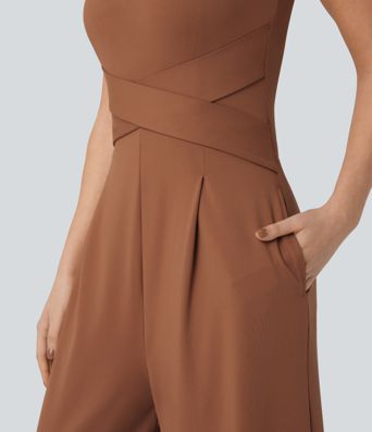 U Back Sleeveless Casual Jumpsuit with Pockets-Easy Peezy Edition