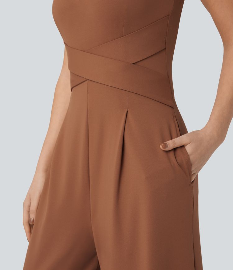 U Back Sleeveless Casual Jumpsuit with Pockets-Easy Peezy Edition