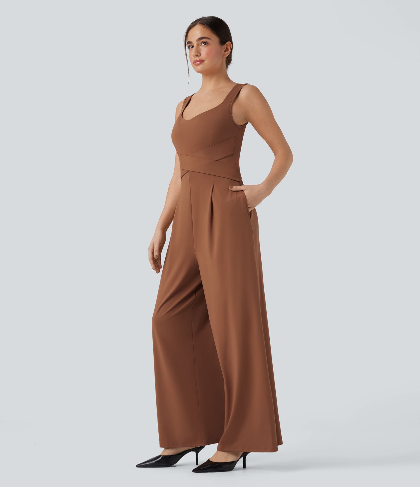 U Back Sleeveless Casual Jumpsuit with Pockets-Easy Peezy Edition