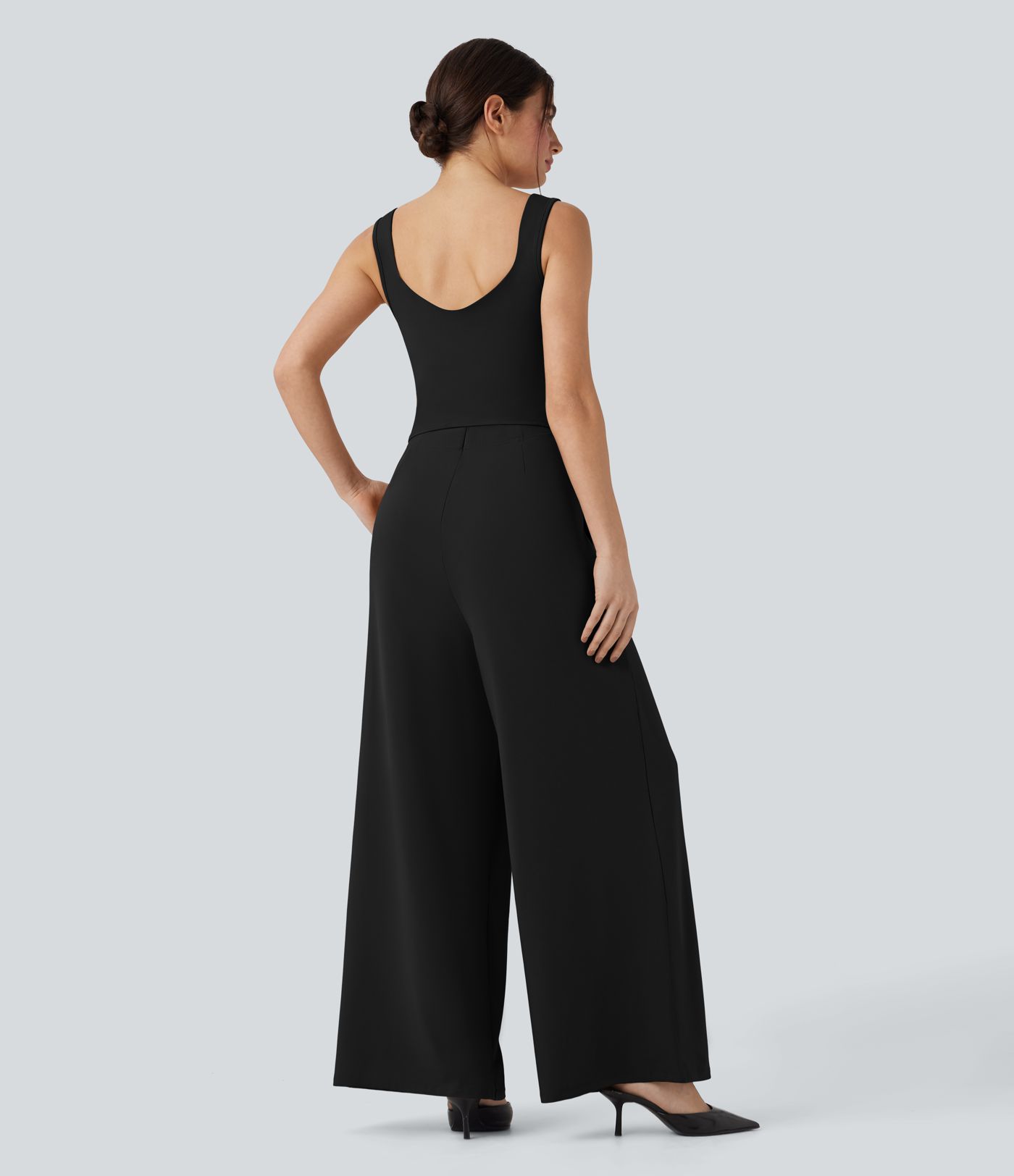 U Back Sleeveless Casual Jumpsuit with Pockets-Easy Peezy Edition