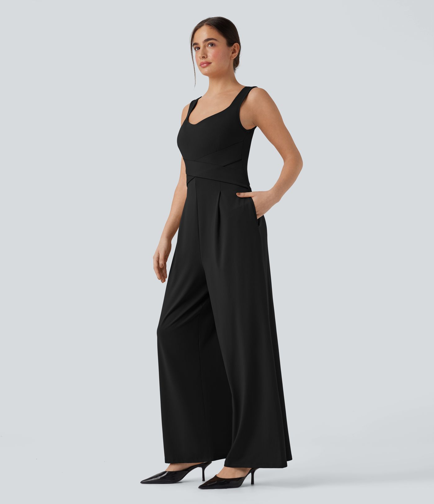 U Back Sleeveless Casual Jumpsuit with Pockets-Easy Peezy Edition