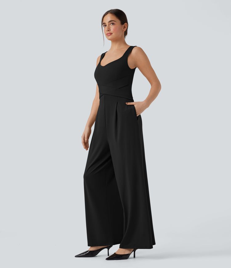 U Back Sleeveless Casual Jumpsuit with Pockets-Easy Peezy Edition