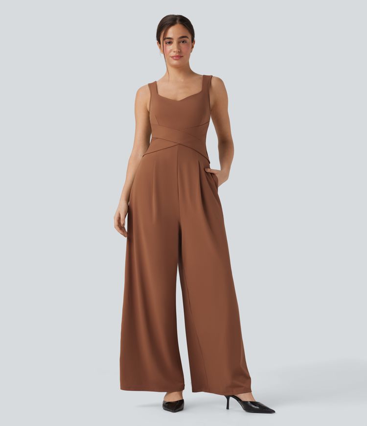Rust Red U Back Sleeveless Casual Jumpsuit with Pockets-Easy Peezy Edition / 1