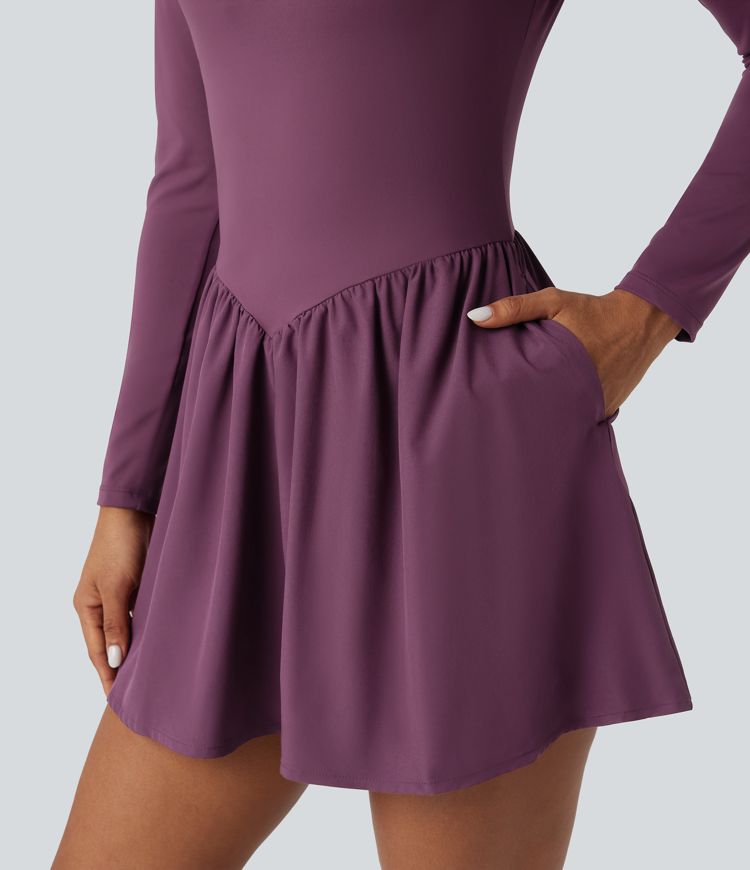 Robe mini casual Breezeful™ col carré manches longues séchage rapide avec poches