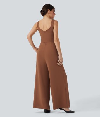U Back Sleeveless Casual Jumpsuit with Pockets-Easy Peezy Edition
