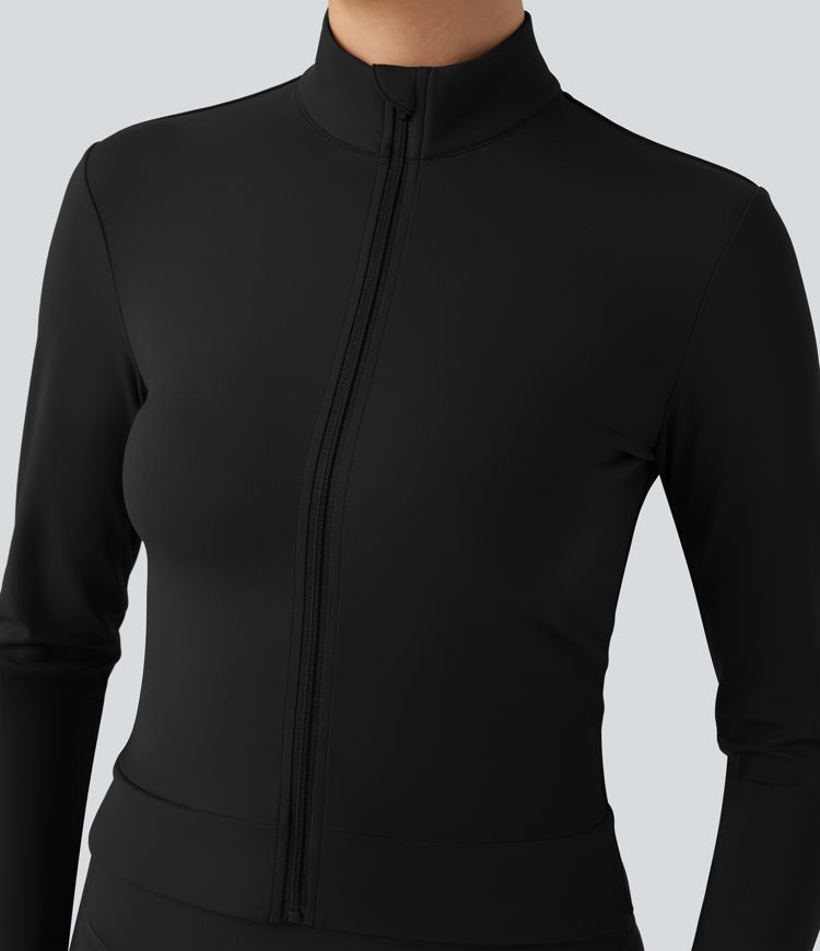 SoftlyZero™ Plush Stand Collar Long Sleeve Thumb Holes Crossover Back Yoga Jackets 