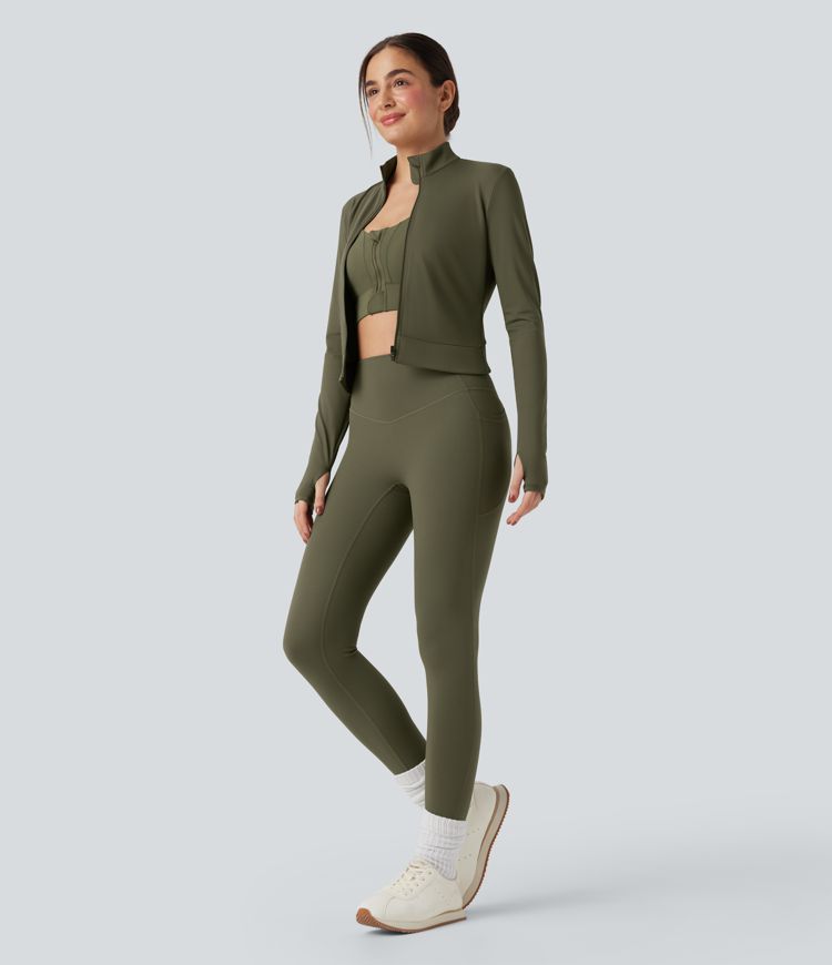 Lässige Yoga-Jacke mit Stehkragen und langen Ärmeln