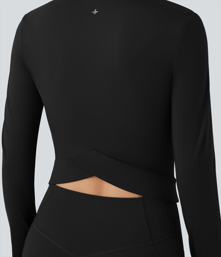 SoftlyZero™ Plush Stand Collar Long Sleeve Thumb Holes Crossover Back Yoga Jackets 