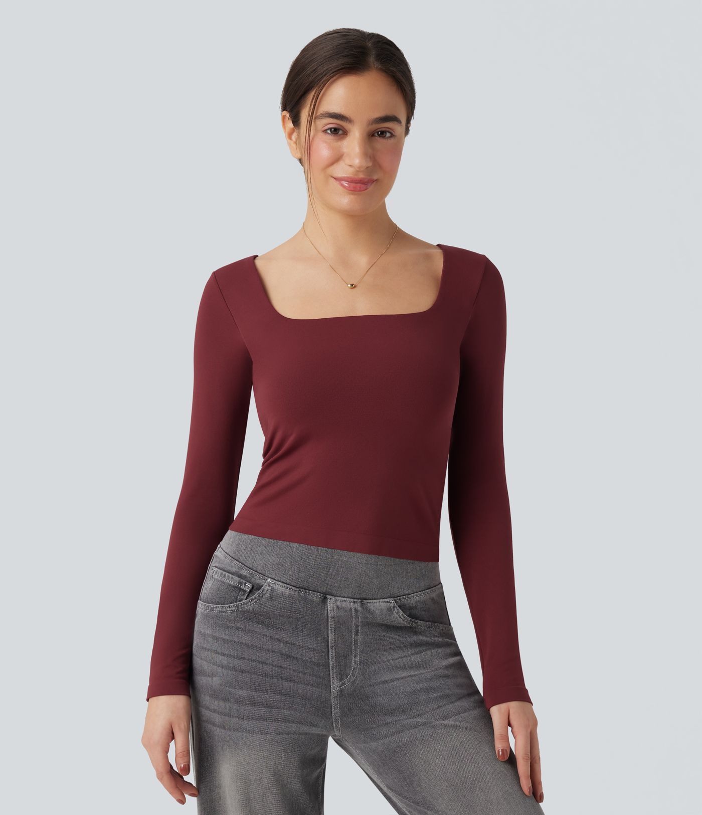 Haut de sport yoga 2-en-1 décolleté carré à manches longues sans couture OneForm Seamless Flow