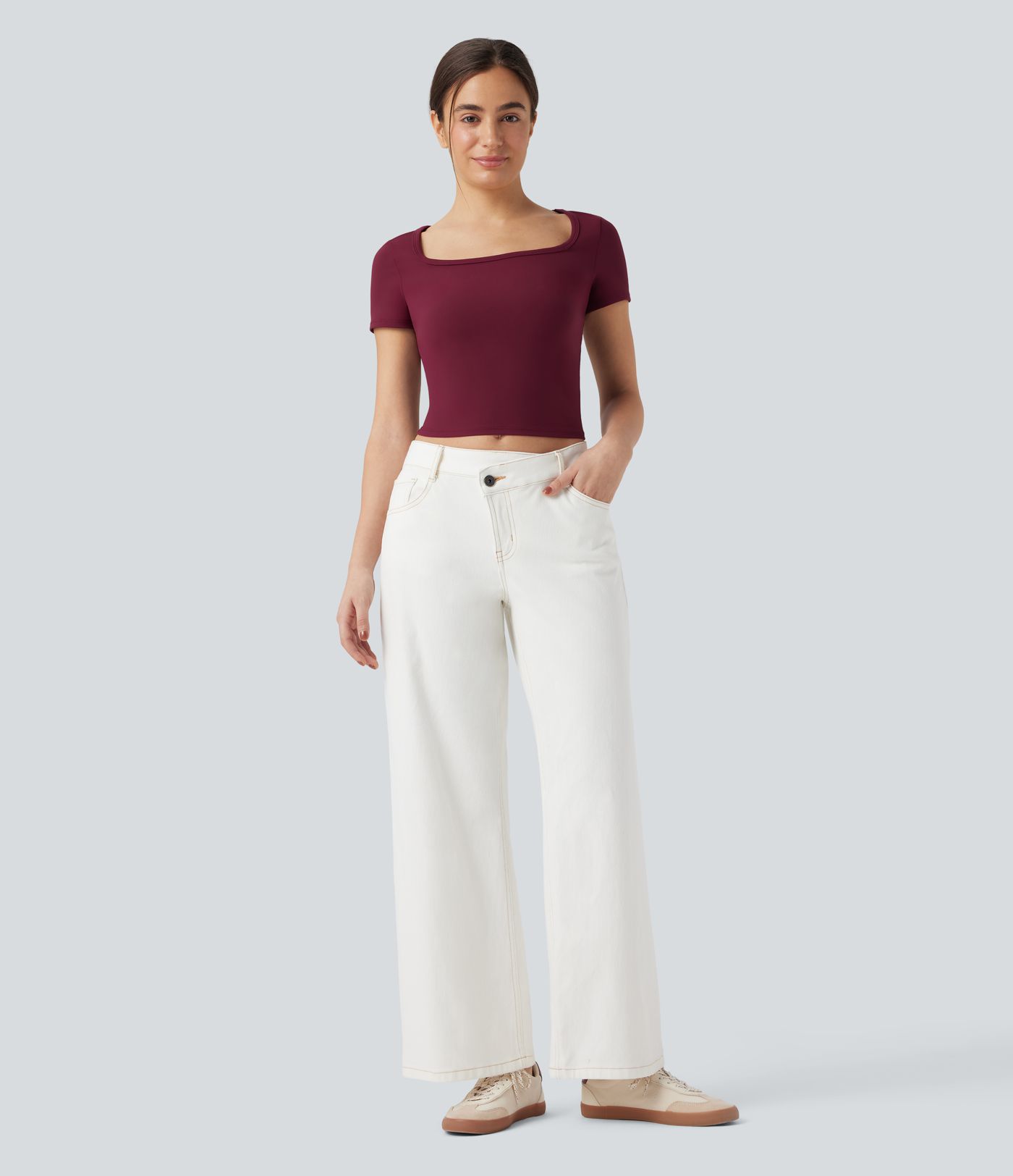 Scoop Neck Short Sleeve Bow Cropped Casual Top