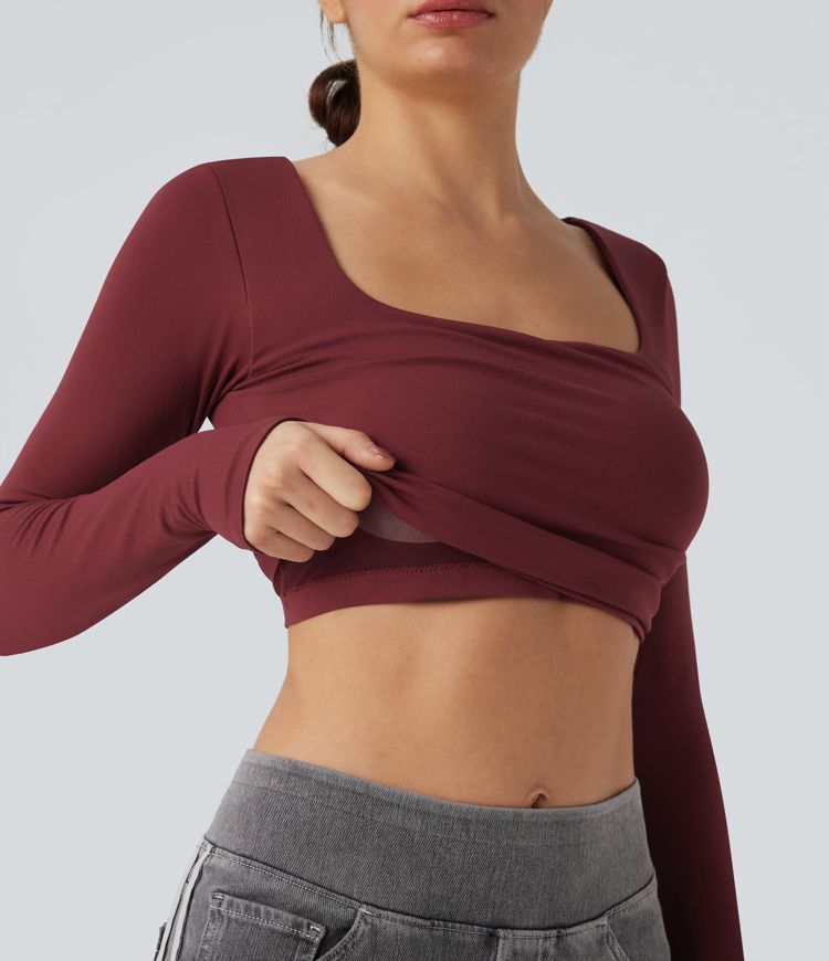 Seamless Flow Square Neck Long Sleeve 2-in-1 Yoga Sports Top